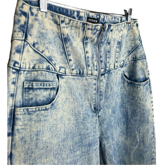 PLT PrettyLittleThing Acid Wash Seam Detail Corset Waist Jeans Size 12 - Picture 6 of 10